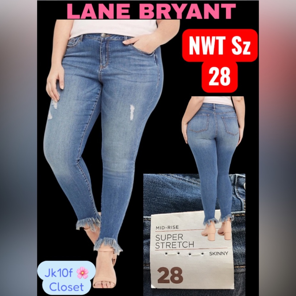 LOWEST🌺 LANE BRYANT Sz28 MIDRISE SUPER STRETCH FRINGE HEMS SKINNY JEANS